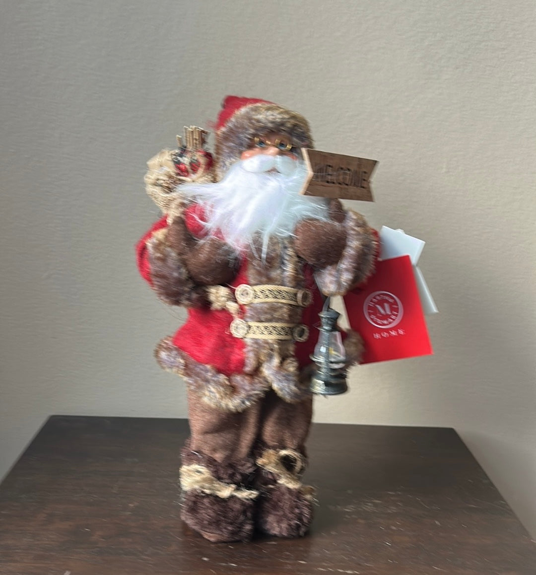 Martha Stewart Santa Wearing Fur Coat Holding Jute Gift Bag New 12.5” Christmas