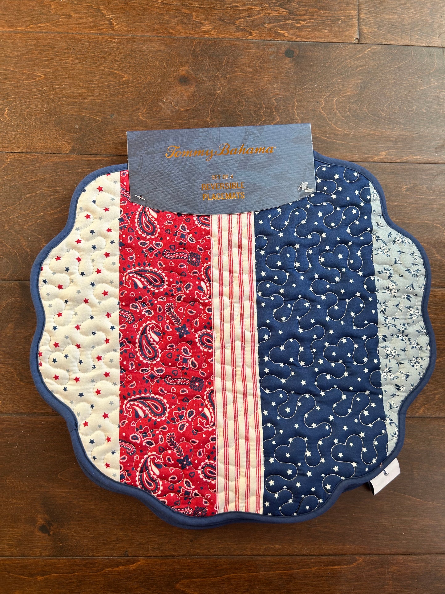 Tommy Bahama 4 Red White Blue Stars Stripes Placemats Quilted Americana 4th July