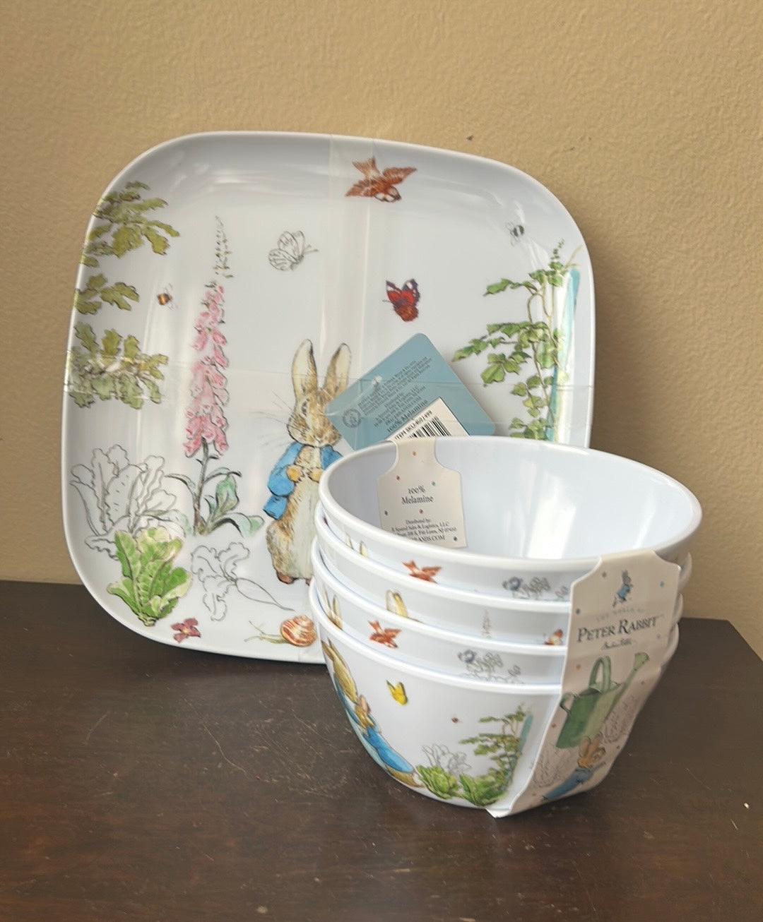 Beatrix Potter Peter Rabbit Melamine 8 Pc Easter Spring Dinnerware Set New