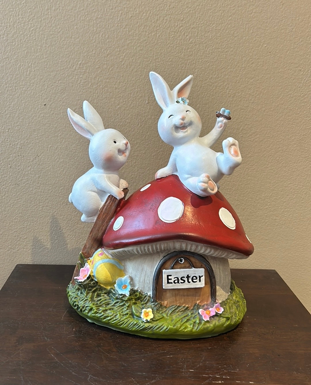 Cute Easter Figurine With Bunny And Mushroom House