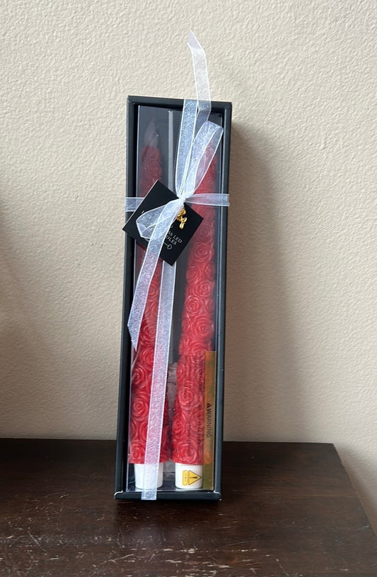 Silverstro Set Of 2 Valentines 11” Flameless Taper Candles New Roses Red Remote