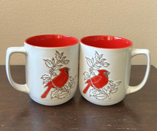 Set of 2 Spectrum Red Cardinal Christmas Stoneware Coffee Mug New