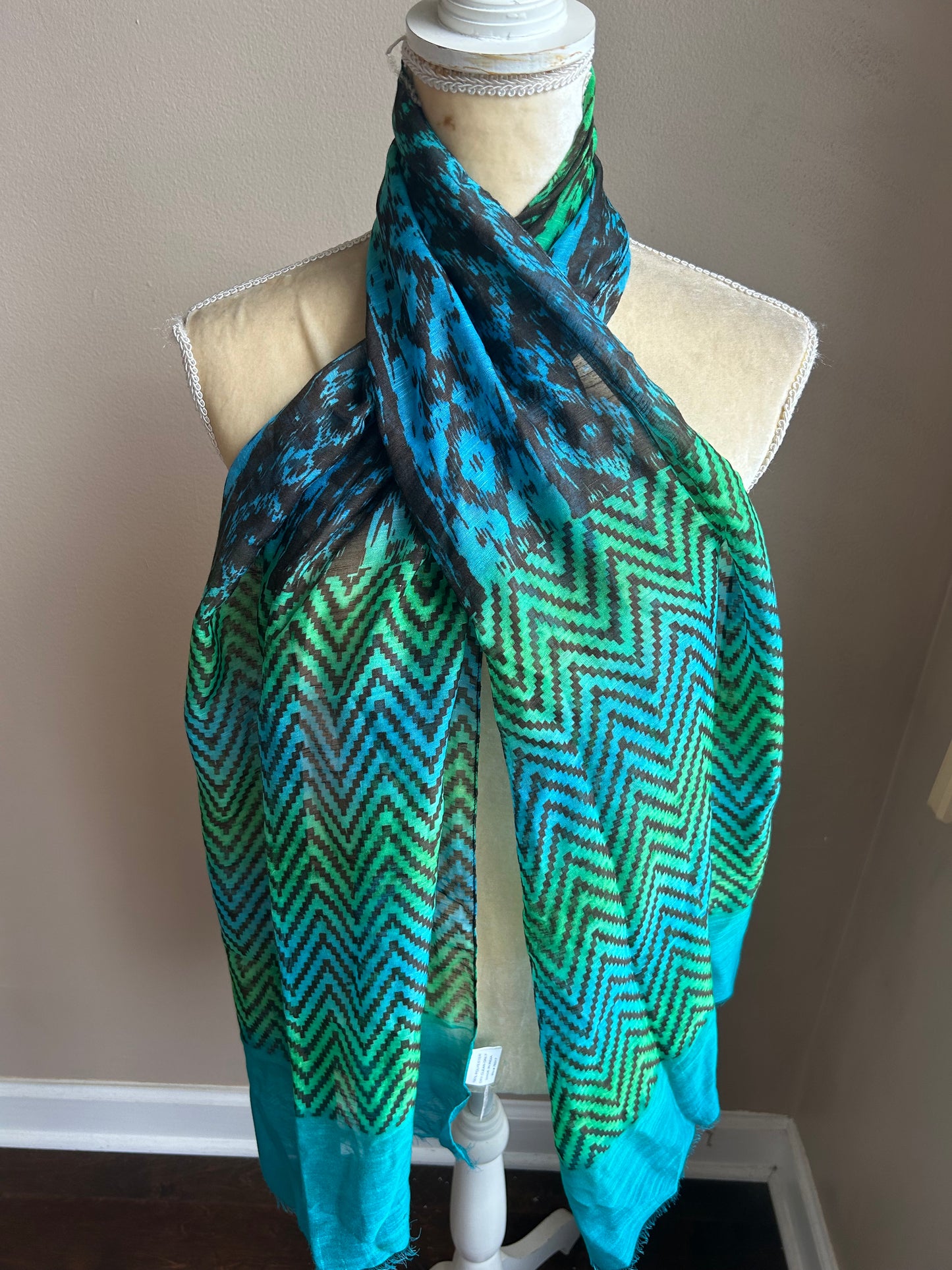 New Womens Chevron Print Scarf Blue Green New 5000-3102