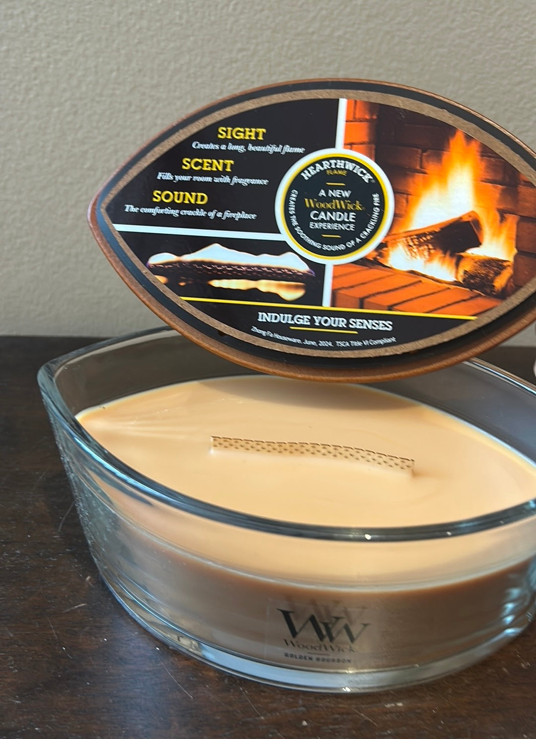 WoodWick Golden Bourbon Large Glass Candle 16oz 453.6g NEW Hearthwick Flame