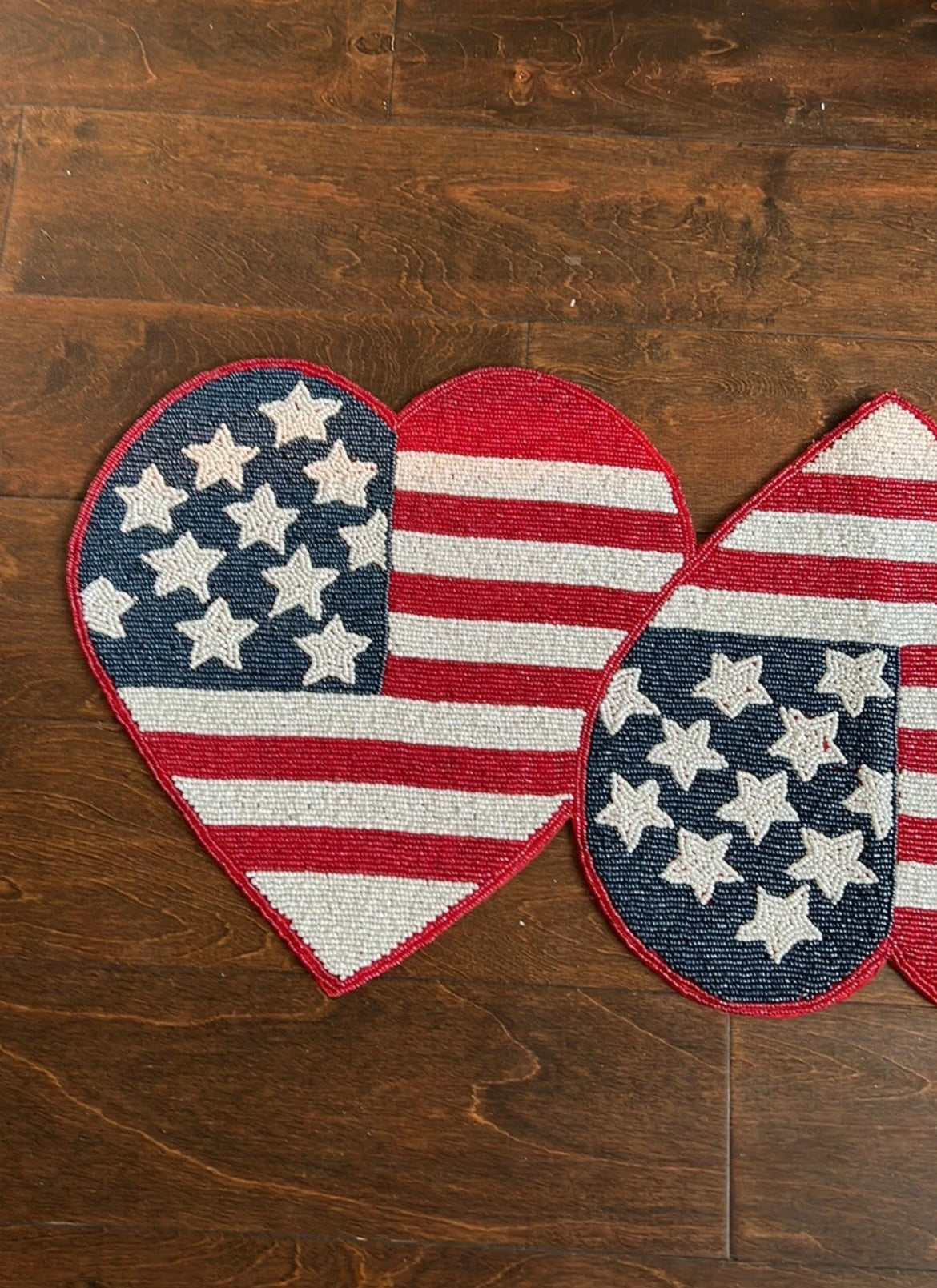 Storehouse Americana Beaded Hearts Flag Stars Stripes Table Runner July 4th NWT
