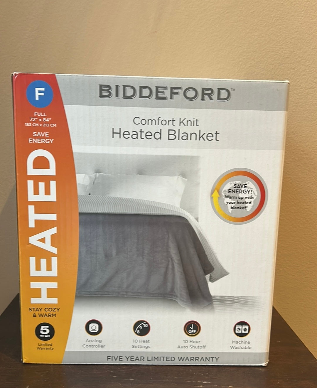 Biddeford Electric Blanket Comfort Knit Gray New Analog Control 72”x84” Full