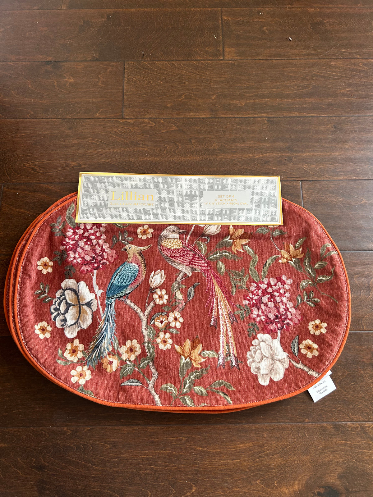Lillian August New Set Of 4 Placemats Fall Thanksgiving Floral Birds