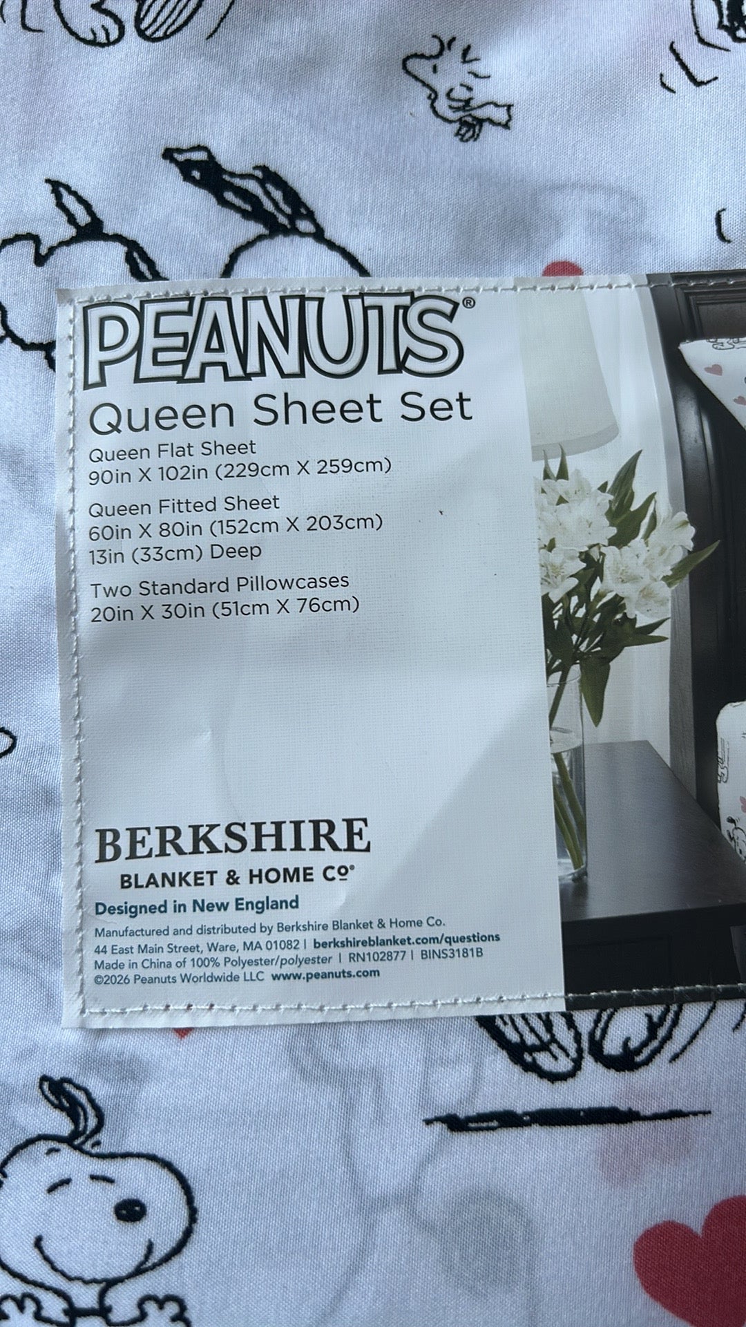 Snoopy Queen Sheet Set Valentines Day Red Hearts New Love