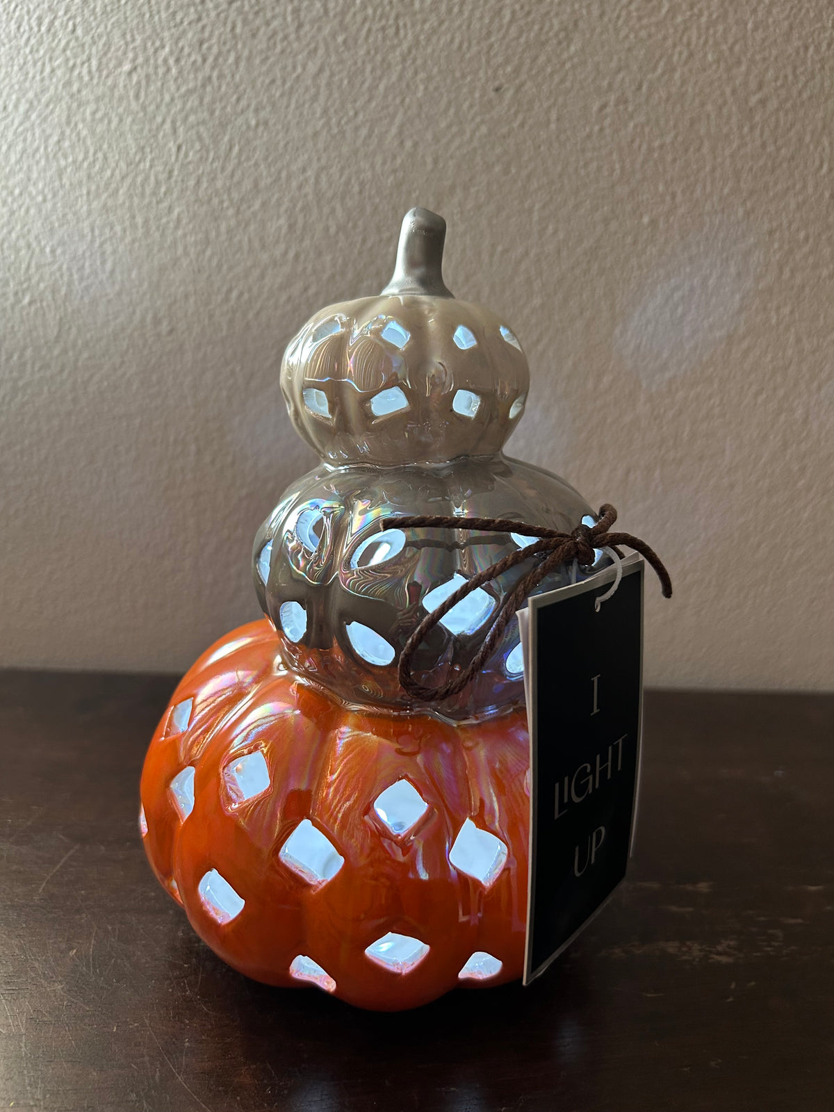 New Stacked Led Light Up Pumpkins Multicolor Fall Decor Ceramic 7.5” Tall