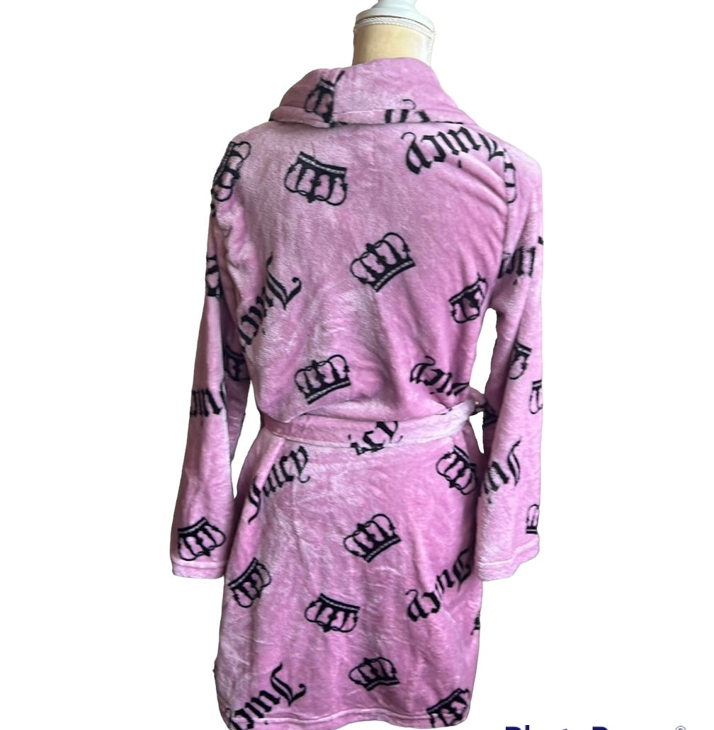 Juicy Couture Womens Bathrobe sz S/M New Logo Y2K Crown Dusty Rose Black