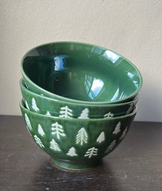 Eli & Ana Set Of 3 Green Ceramic Salad Bowls New Christmas Trees