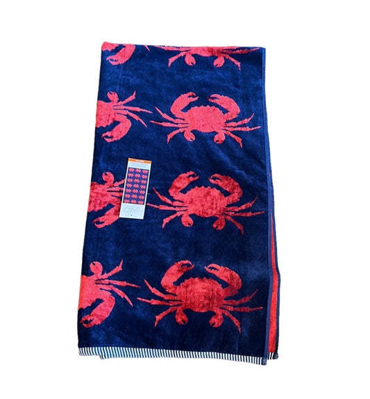 CARO Home Beach Towel Cotton Viscose Crab print Blue red 36”x68”