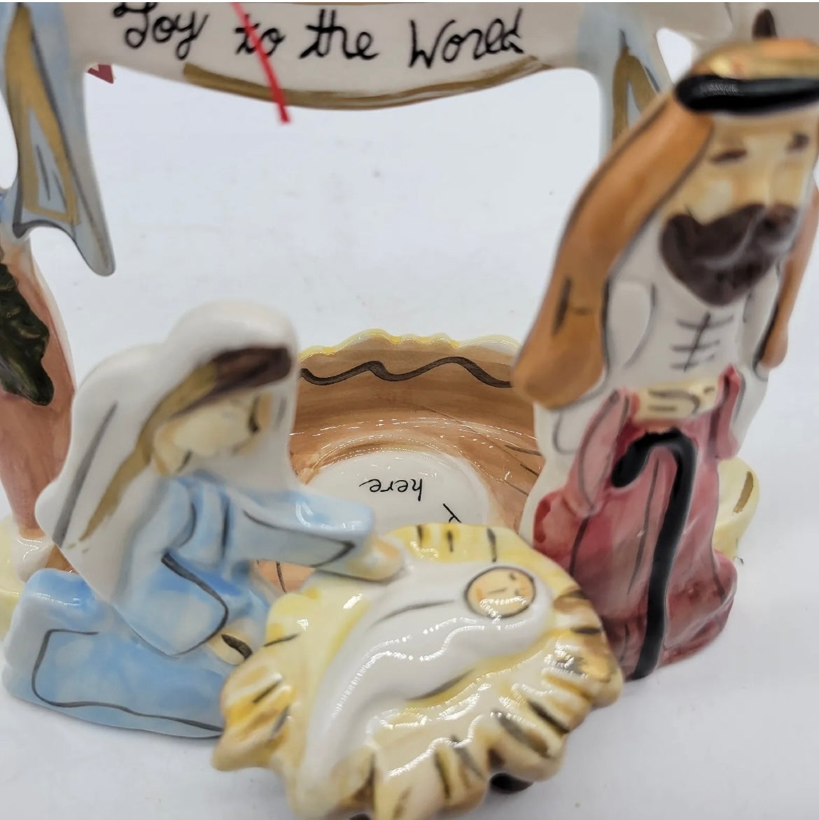 Blue Sky Clayworks Nativity Angels Joy to the World Tealight Candle Holder