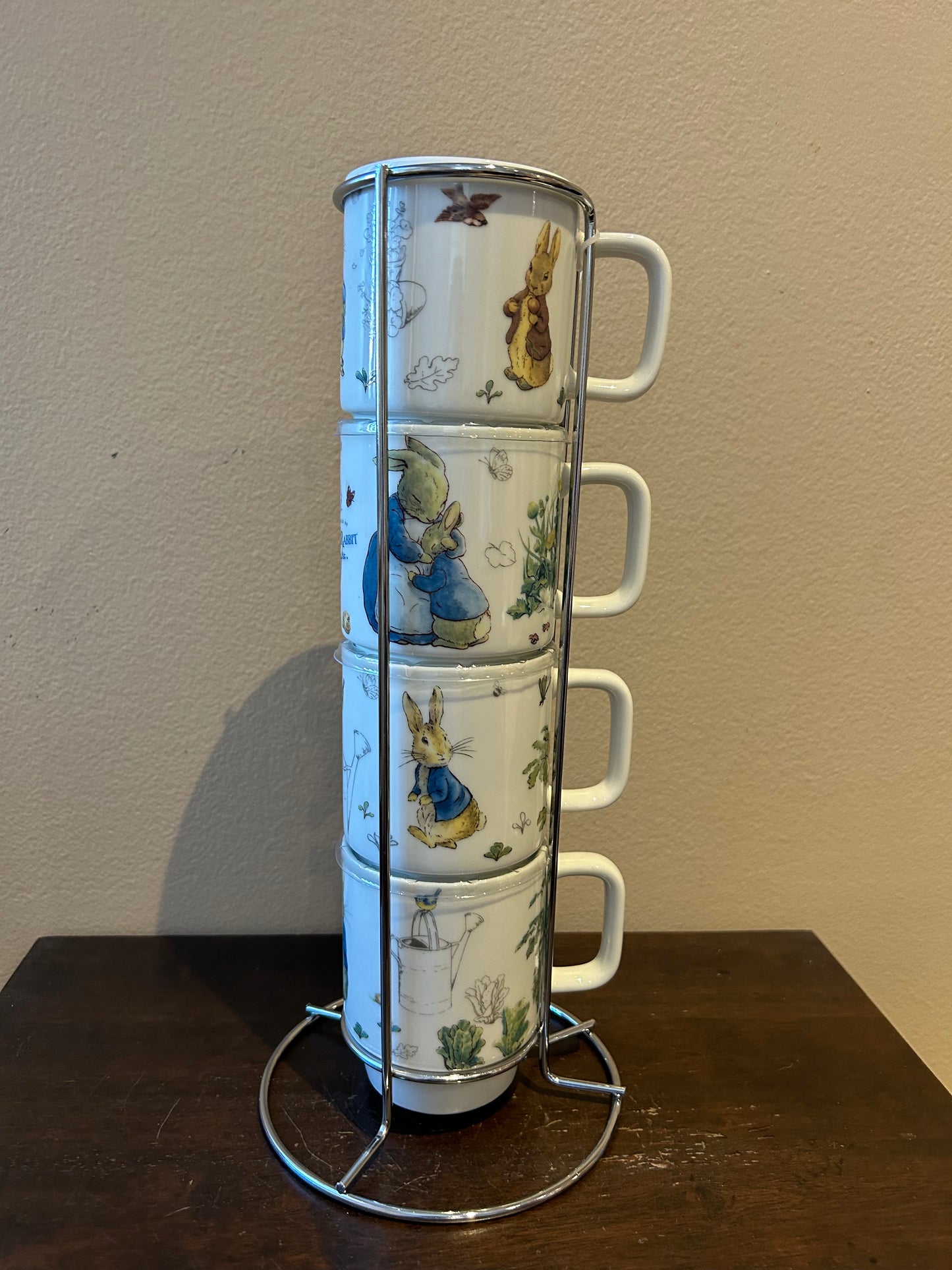 Beatrix Potter Peter Rabbit Tea Cup Mugs Stackable stacked Set Of  4 New