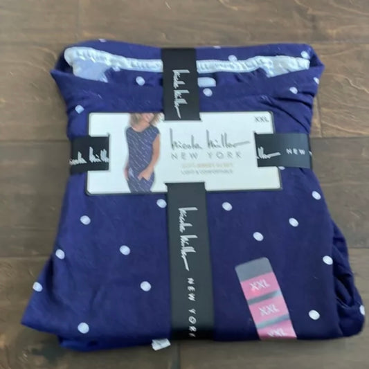 Nicole Miller Womens Jersey Knit Pajama Set  Short Sleeve XXL Polka Dot