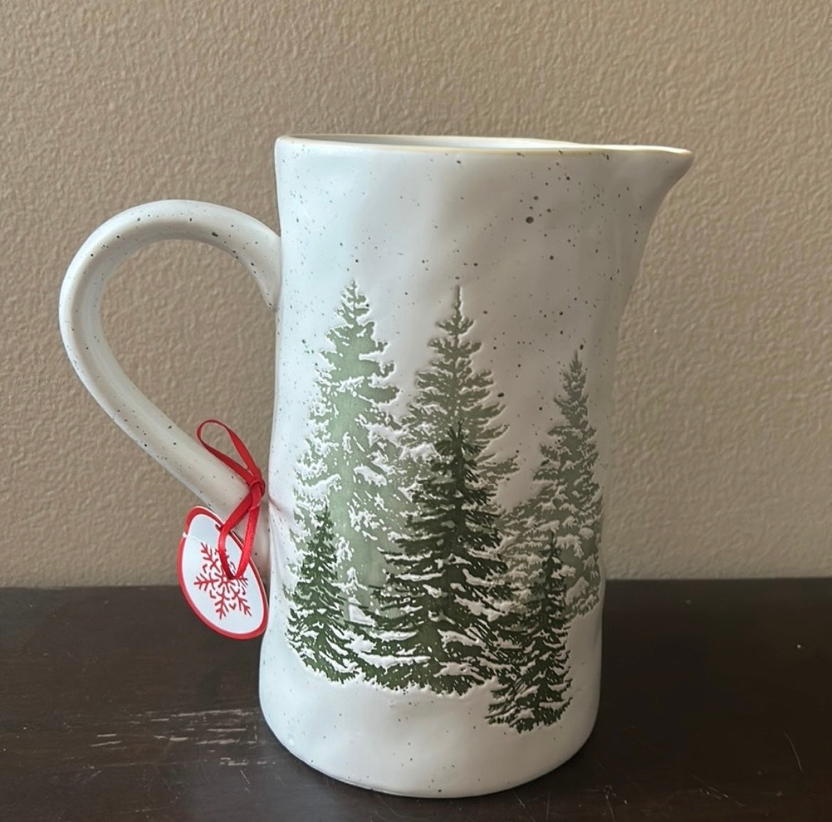 Eli & Ana Ceramic Pitcher  Evergreen Christmas Tress Stoneware Ceramic New