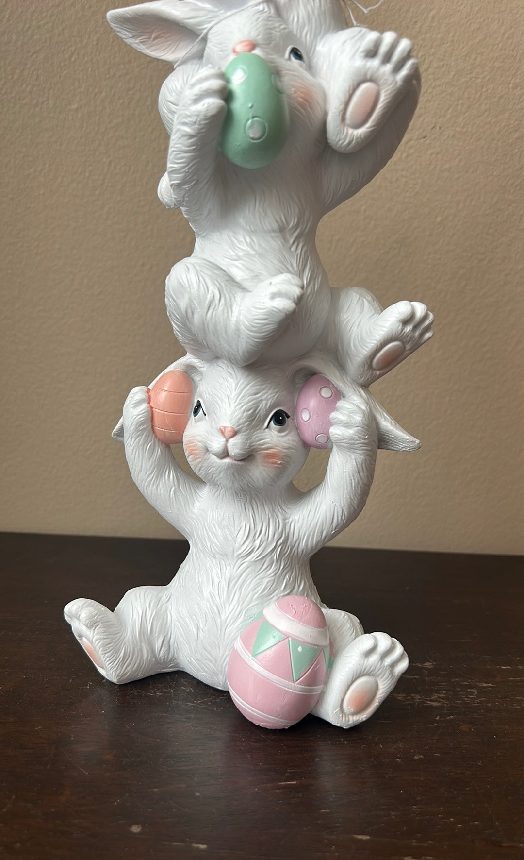 3 Cute Stacked Bunny Rabbits Easter Eggs See No Hear No Say No Evil New 15”