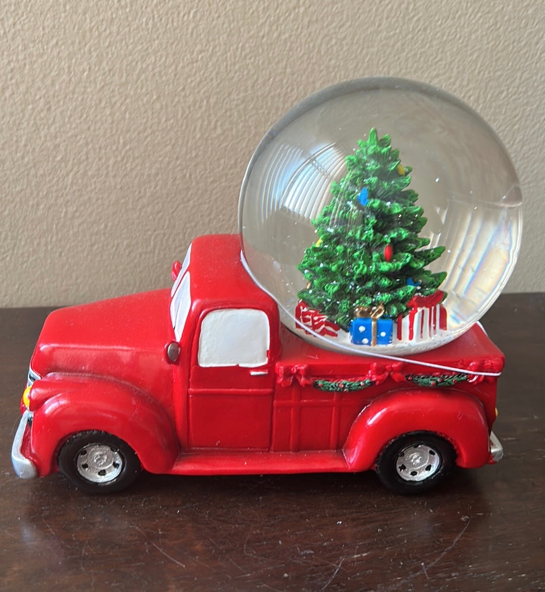 Martha Stewart Red Truck With Christmas Tree Musical Snowglobe New