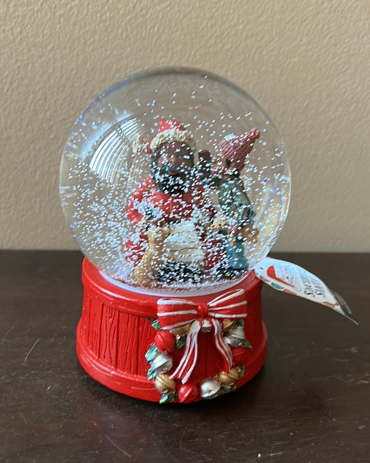 African American Santa Claus & A Little Boy Snowglobe Musical New Christmas