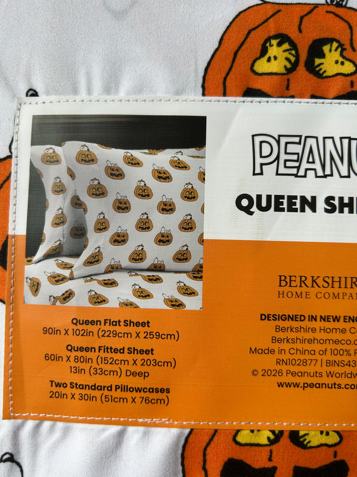 New Peanuts Snoopy Jackolantern Spooky  Halloween Queen Sheet Set Pumpkin
