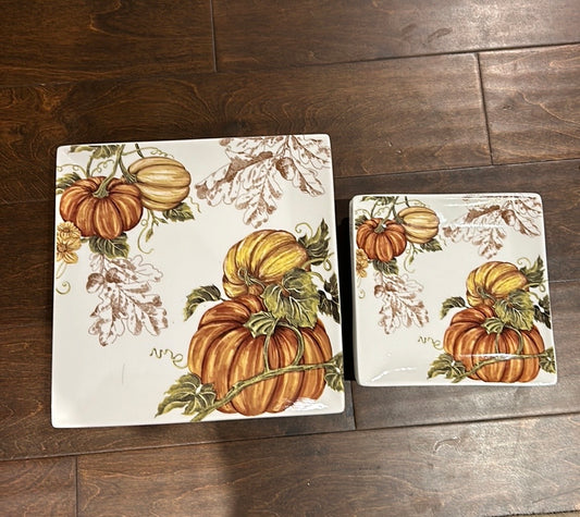 8 Pc Grace Acorn Oak Pumpkin  Dinnerware Set New 4 Dinner 4 Salad Thanksgiving