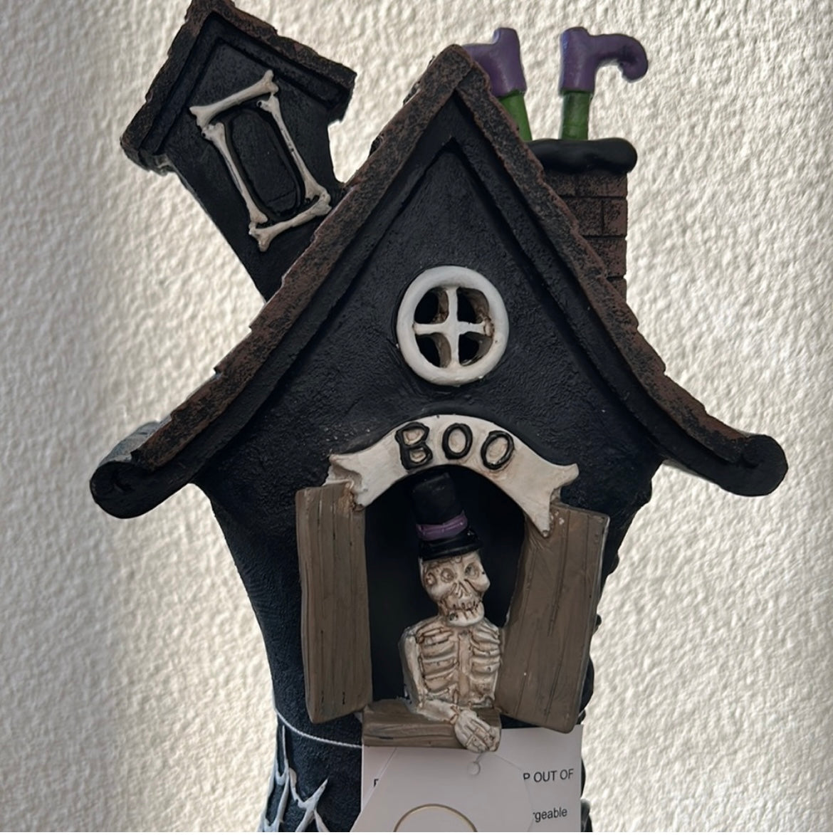 New Halloween Witch Boot House Light Up Skeleton Figurine Statue Tabletop 12"￼