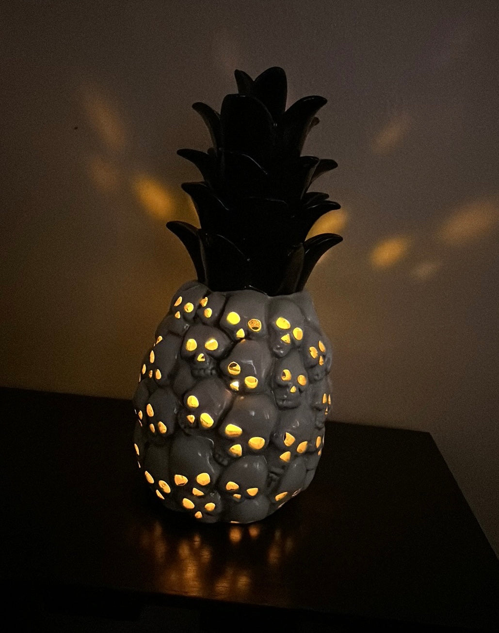 New Skull Face Pineapple Halloween Decor Tabletop Light Up 12” Tall