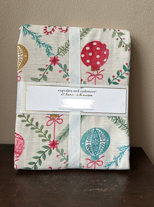 Cupcakes & Cashmere Tablecloth Christmas Candy Cane Ornaments 60”x104” Holly