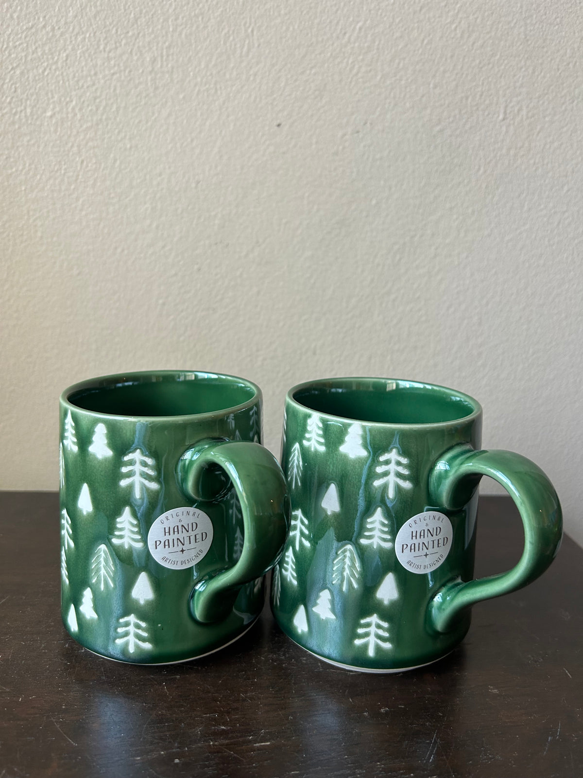 Eli Ana Evergreen Trees Christmas Set Of 4 Mugs  Ceramic New Green 18 Oz