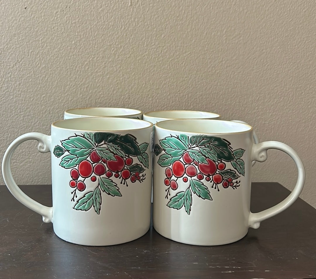 Set Of 6 Eli & Ana Christmas Stoneware Coffee Mug New Holly Berry New