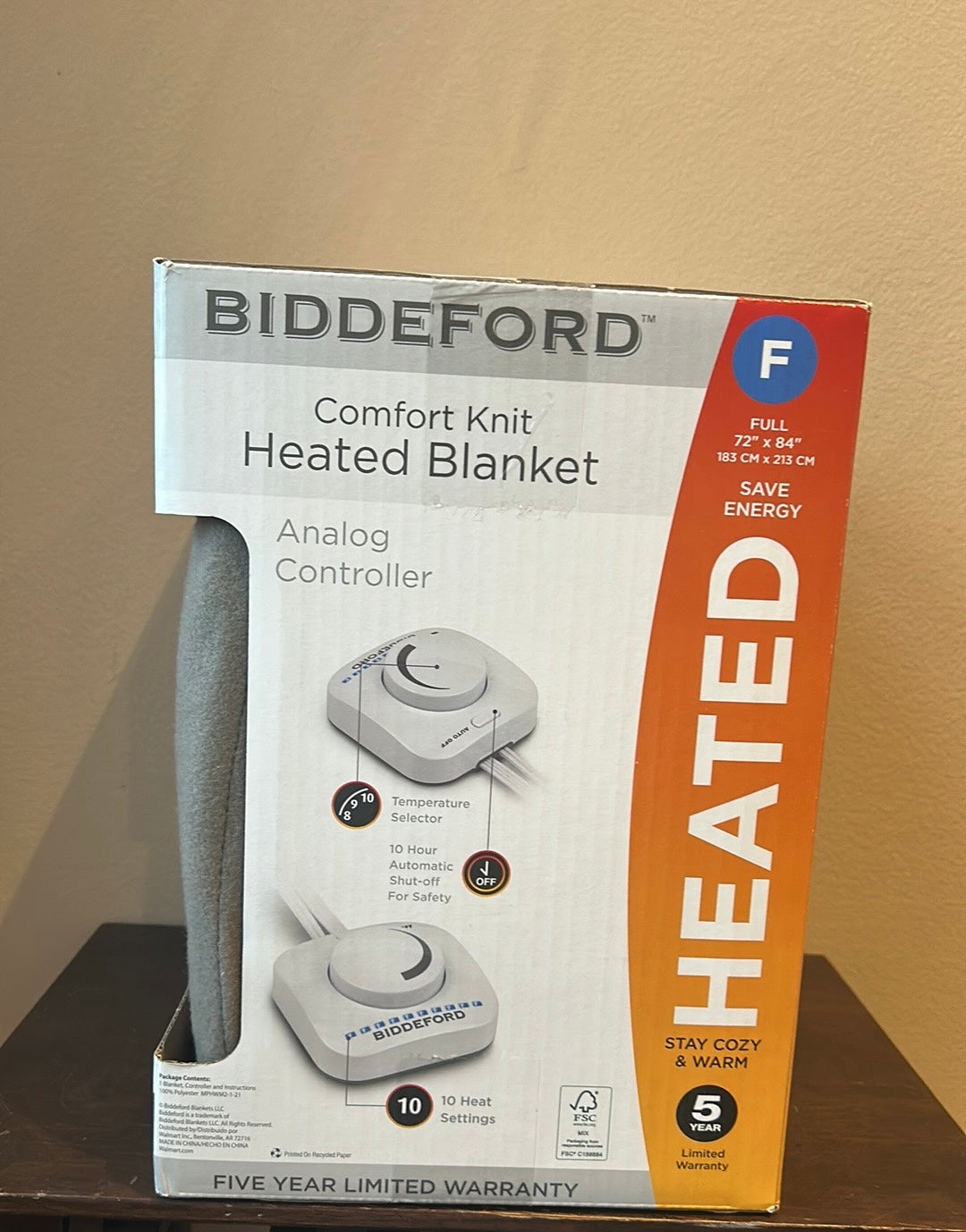 Biddeford Electric Blanket Comfort Knit Gray New Analog Control 72”x84” Full