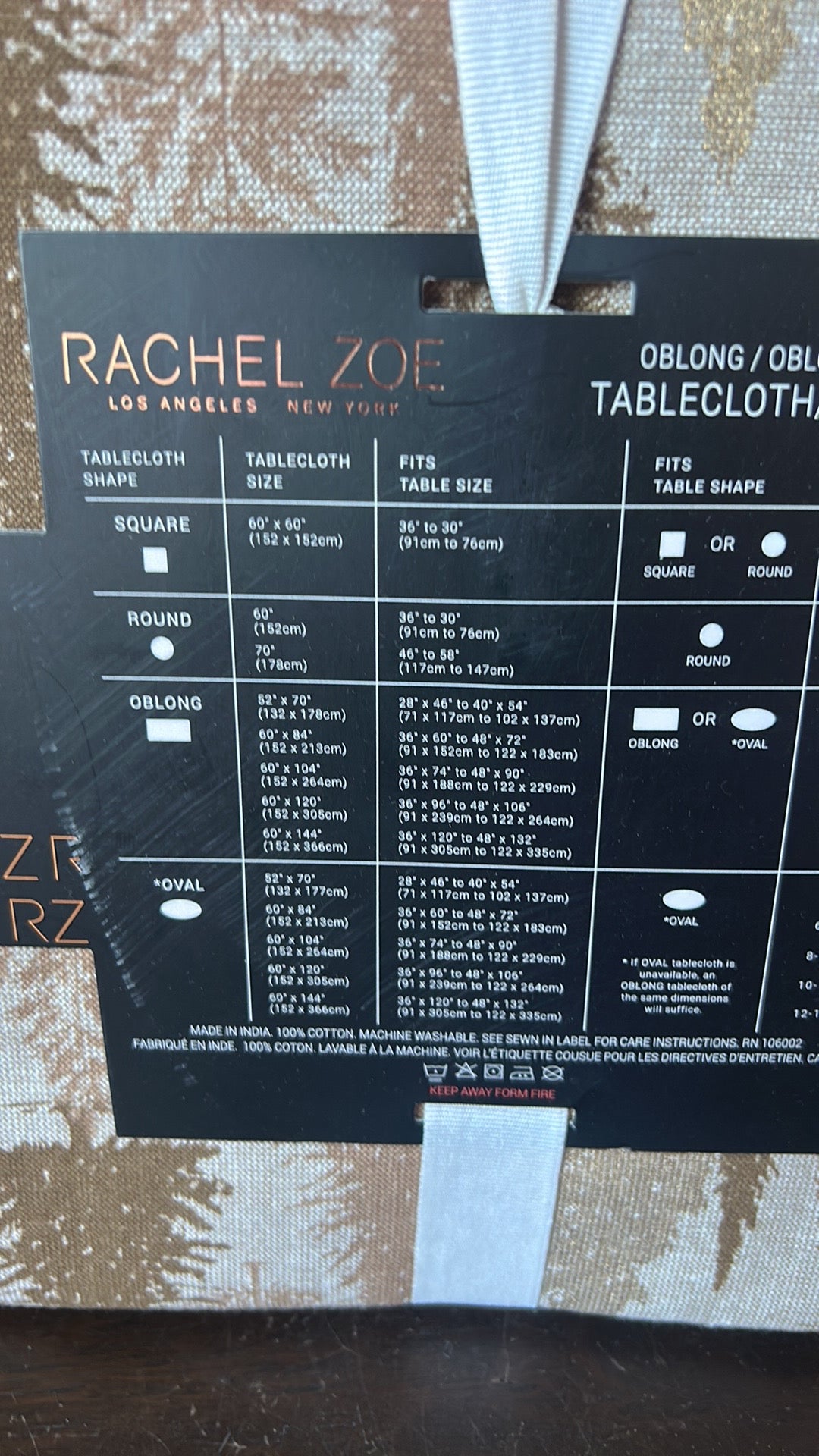 Rachel Zoe Christmas Tablecloth 60”x120” Evergreen Trees Beige Gold