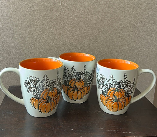 Eli & Ana Fall Thanksgiving Pumpkin Floral Ceramic Mugs/Cups Set of 3 - 18 Oz