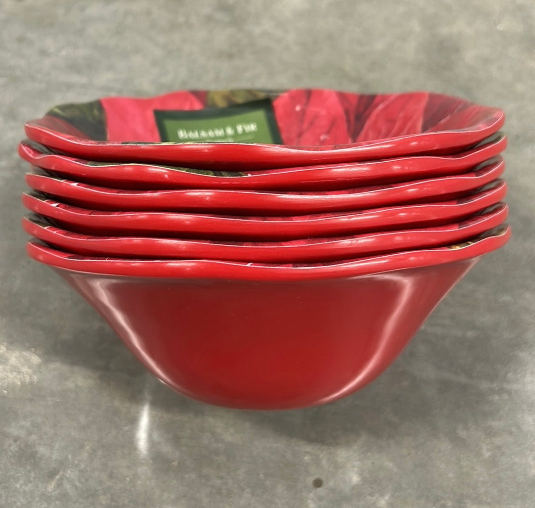 Balsam & Fir Set Of 6 Poinsettia Salad Bowls New Christmas