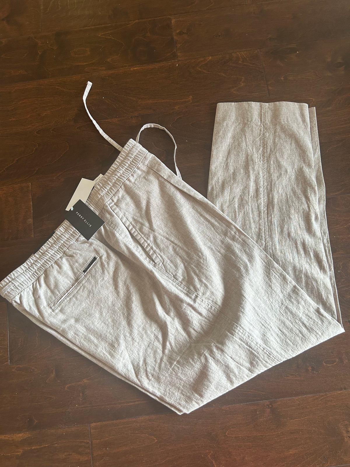 Perry Ellis Mens Chino Linen Pants Beige Sz 36x32 Lightweight New