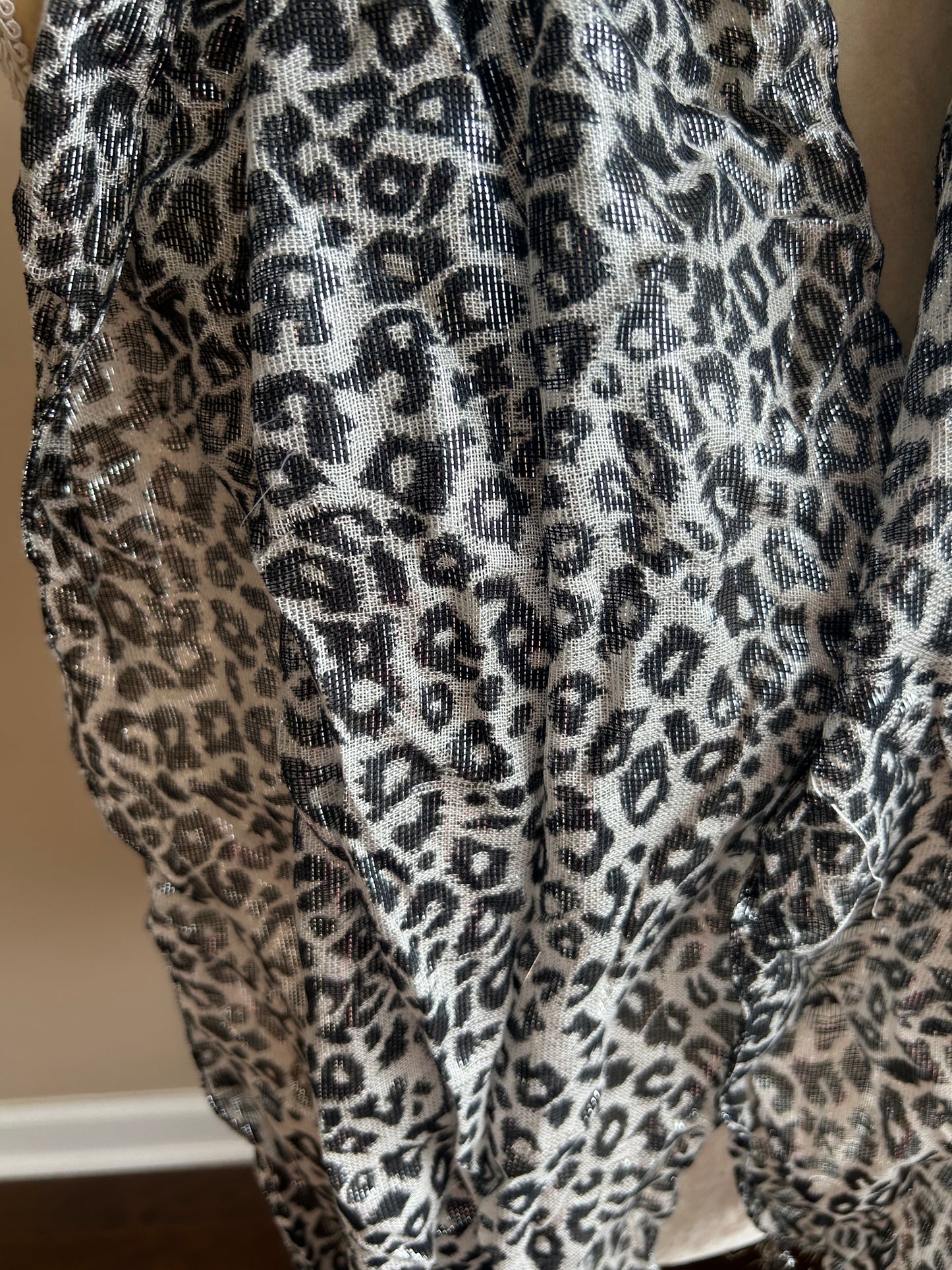 New Womens Metallic Shimmery  Animal Print Fringed Scarf MultiColor 5000-3100