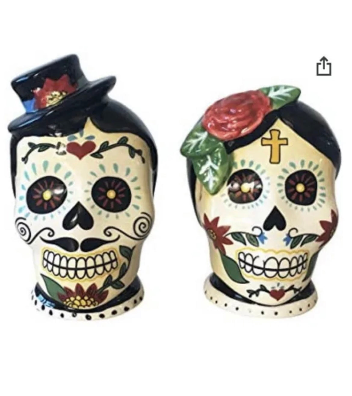 NEW BLUE SKY CLAYWORKS HALLOWEEN DAY OF DEAD SALT AND PEPPER SHAKERS SUGAR SKULL