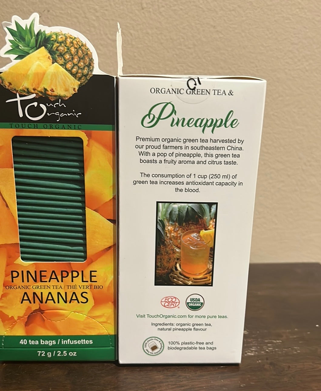 2 Touch Organic Pineapple Green Tea Bags, 40 Bags, 2.5 oz Exp 05/2026