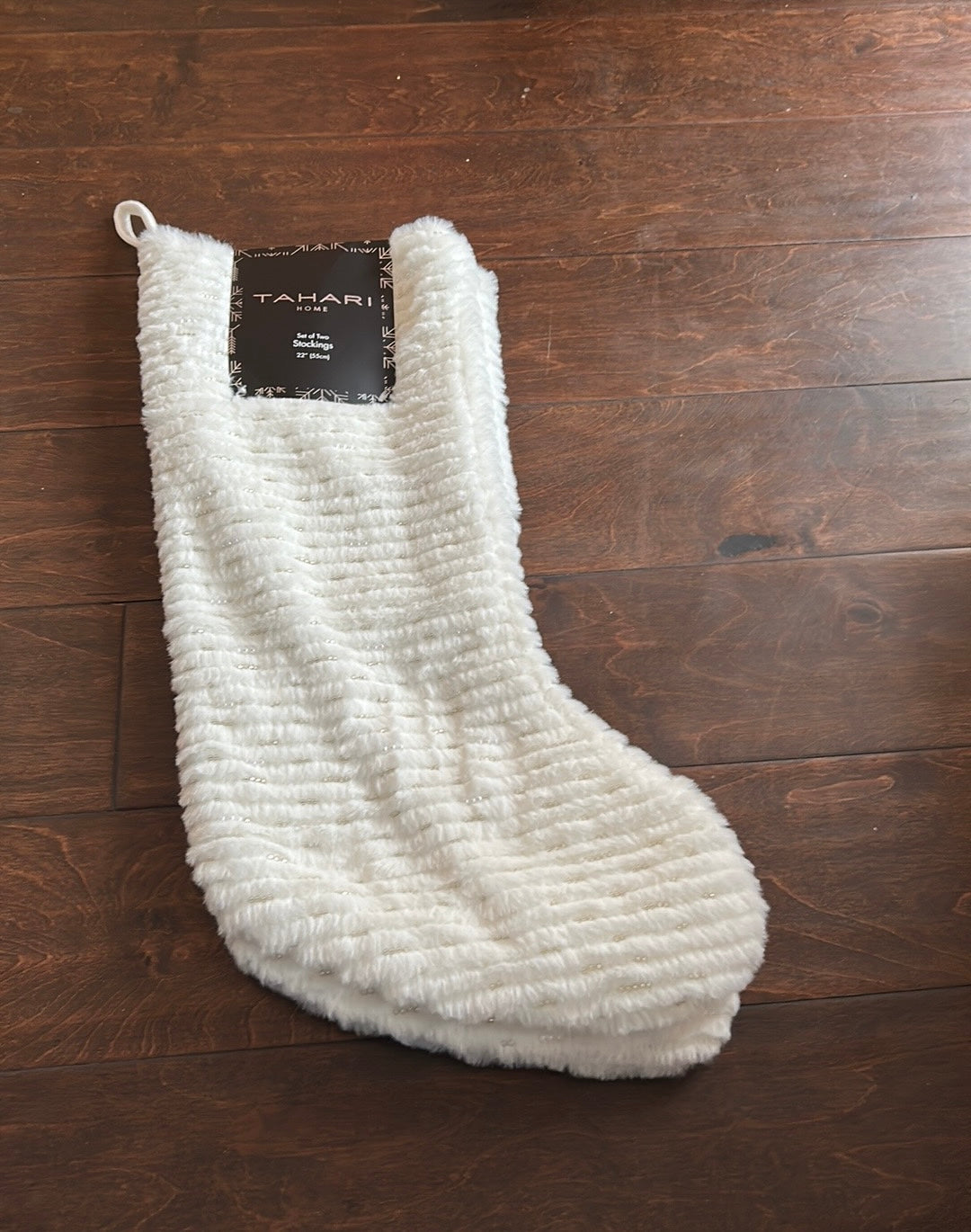 Tahari Set Of 2 Faux Fur Stockings Beaded White New Christmas Decor