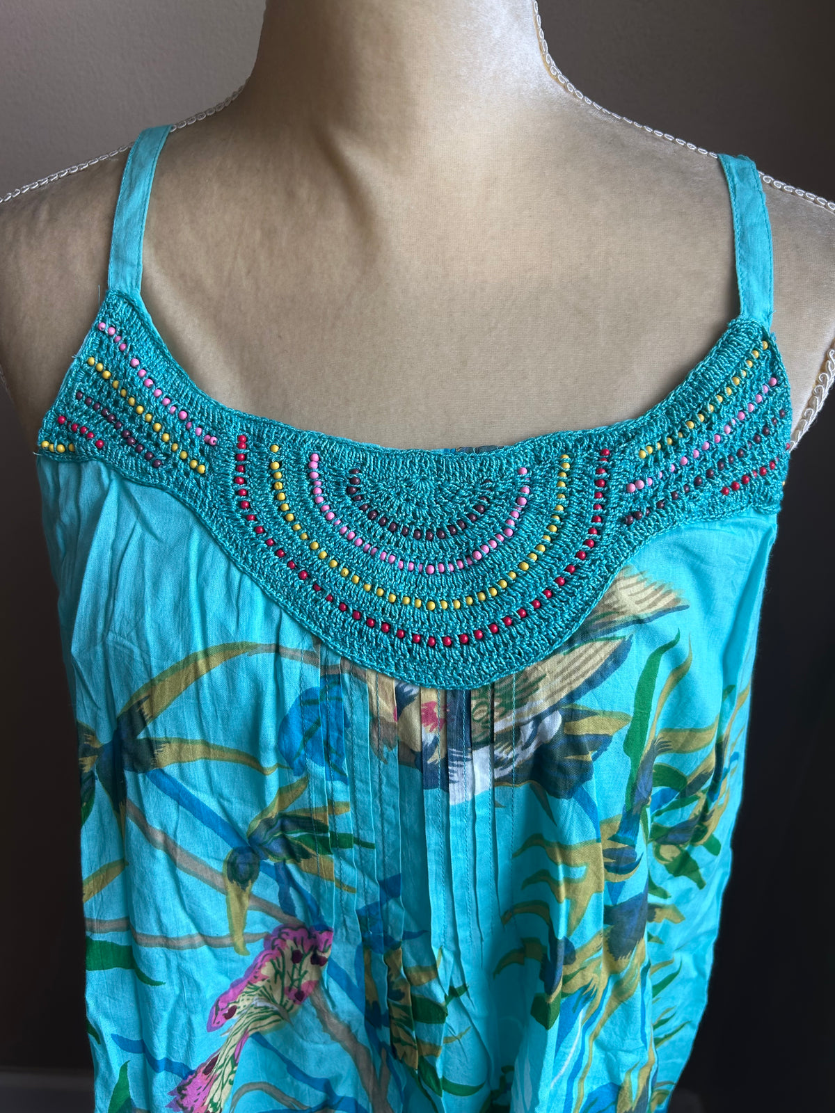 Mystery Women’s Crochet Embroidered Smocked Sz M Cotton Lined 5003
