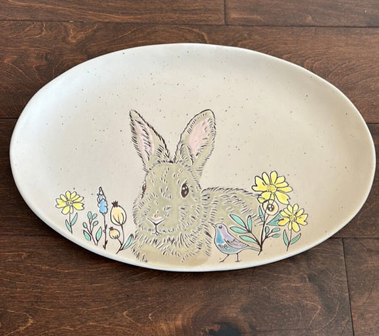 New Spectrum Designz  Easter Bunny Floral  Spring Oval Serving Platter Tray