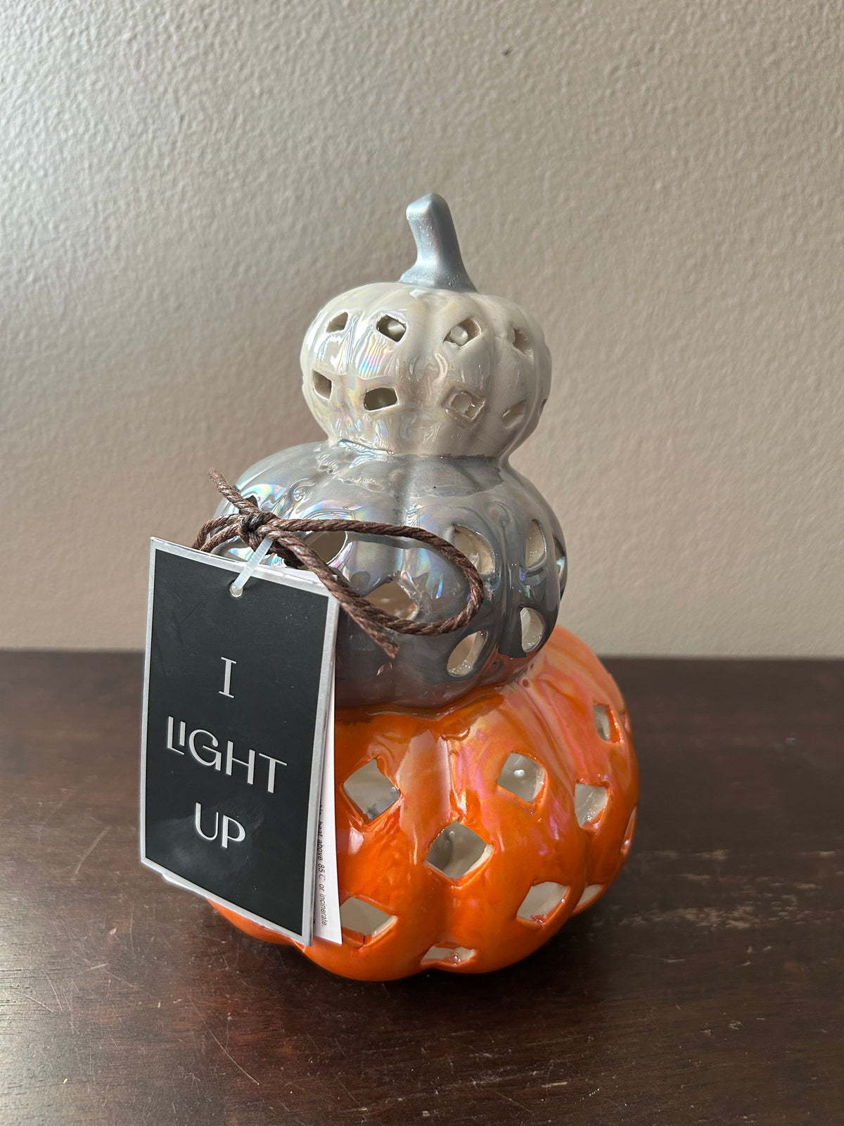 New Stacked Led Light Up Pumpkins Multicolor Fall Decor Ceramic 7.5” Tall