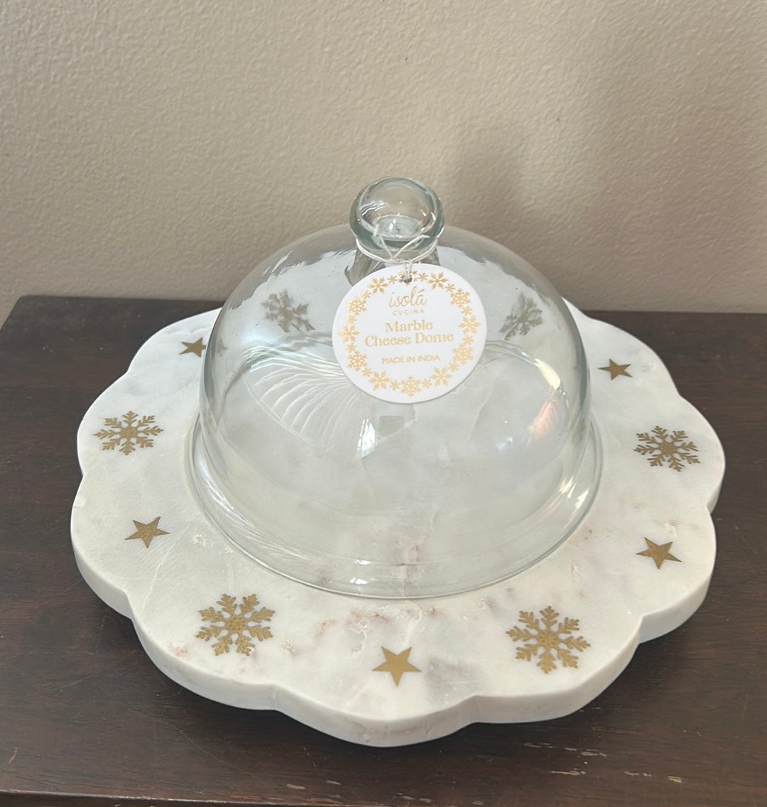 New Marble Cake Platter With Dome Snowflake Design Christmas