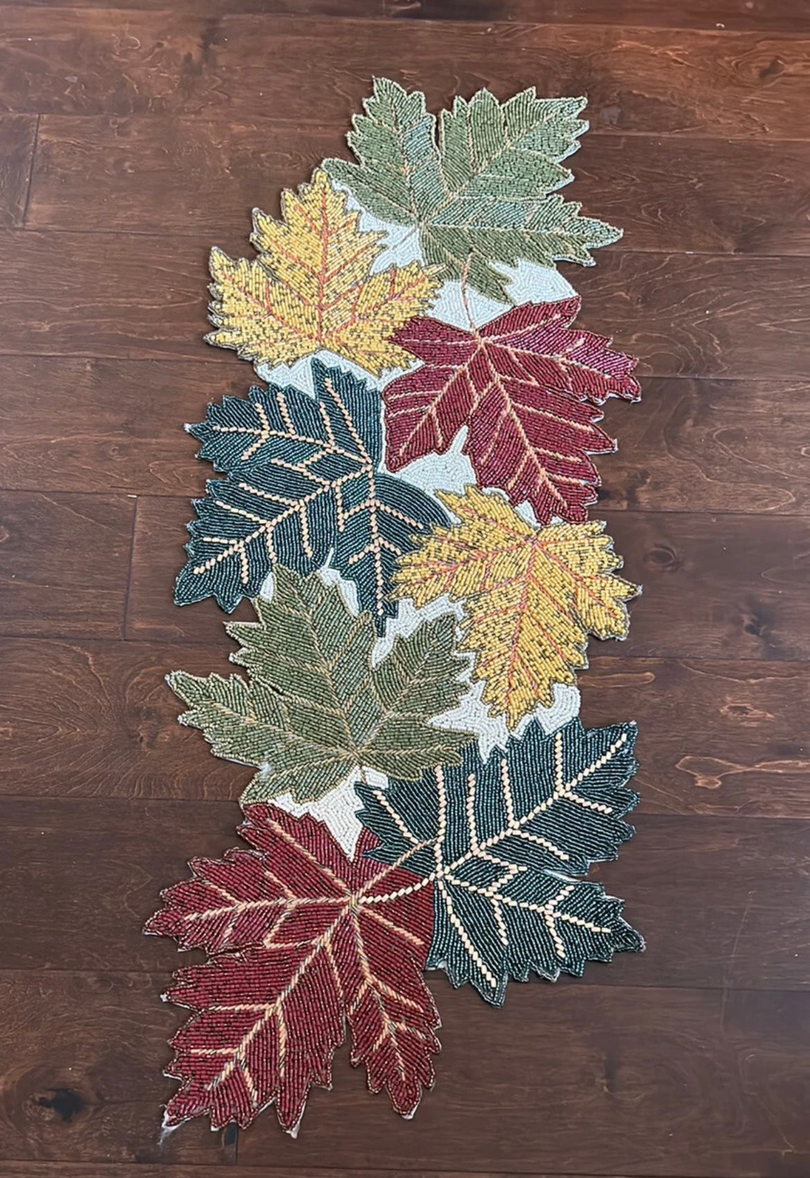 Tahari Home  Fall Beaded Table Runner Leaves  Embroidered Thanksgiving New
