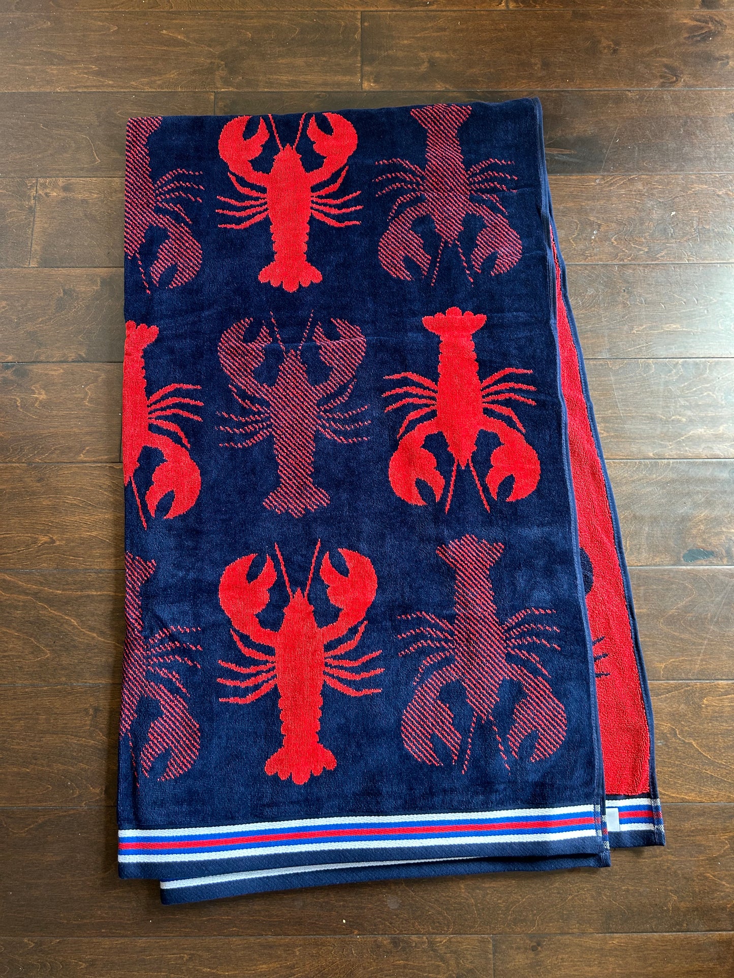 New Home Beach Towel Cotton  Lobster print Blue red 40”x72”