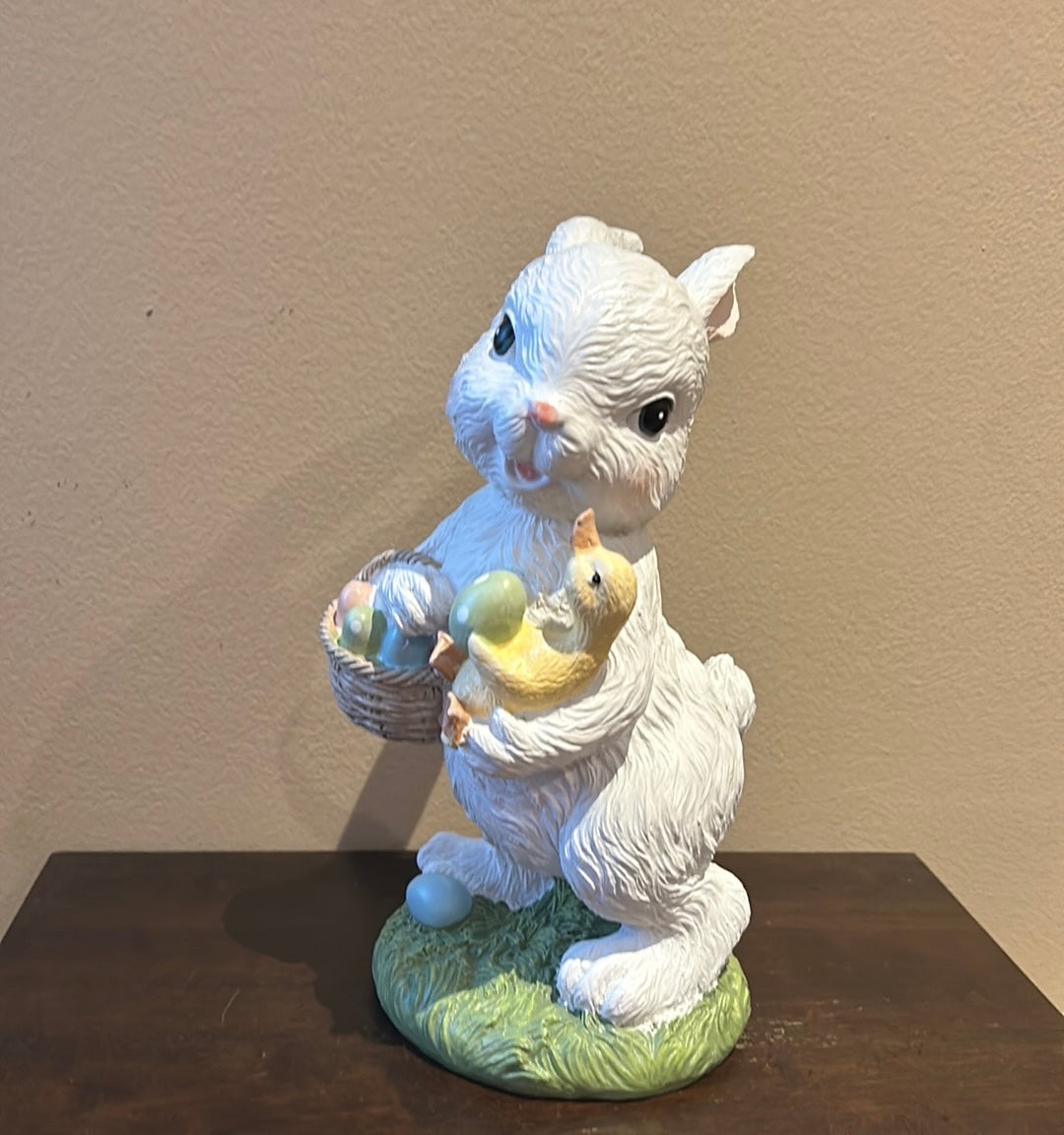 Cute Easter Bunny Rabbit Holding Duck & Easter Egg Basket New