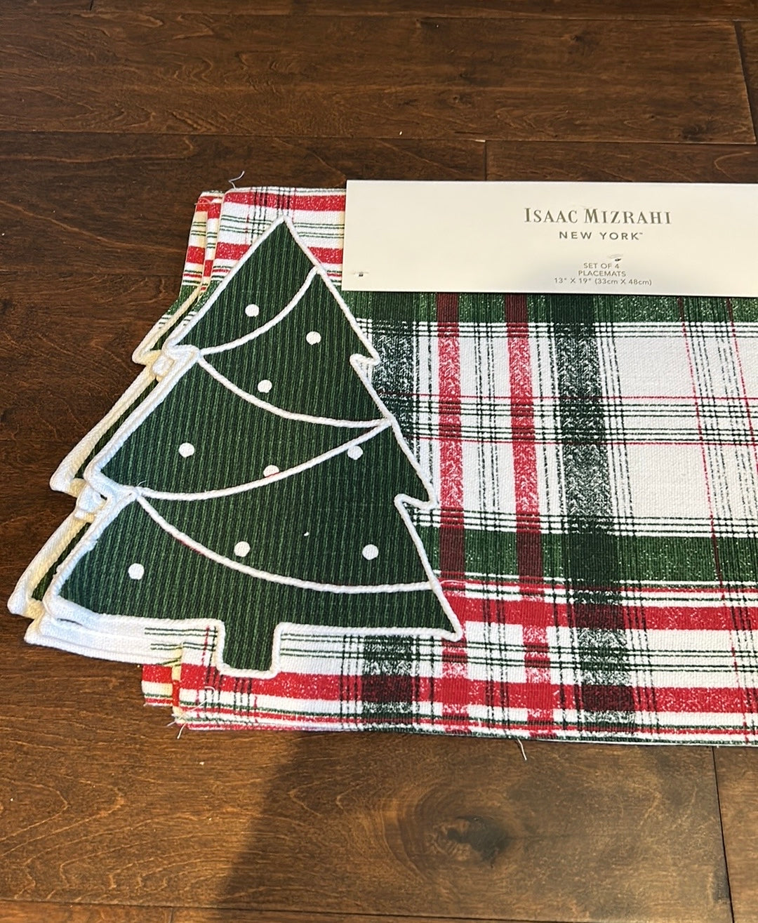 Isaac Mizrahi Set Of 4 Placemats New Christmas Tree Plaid Red Green