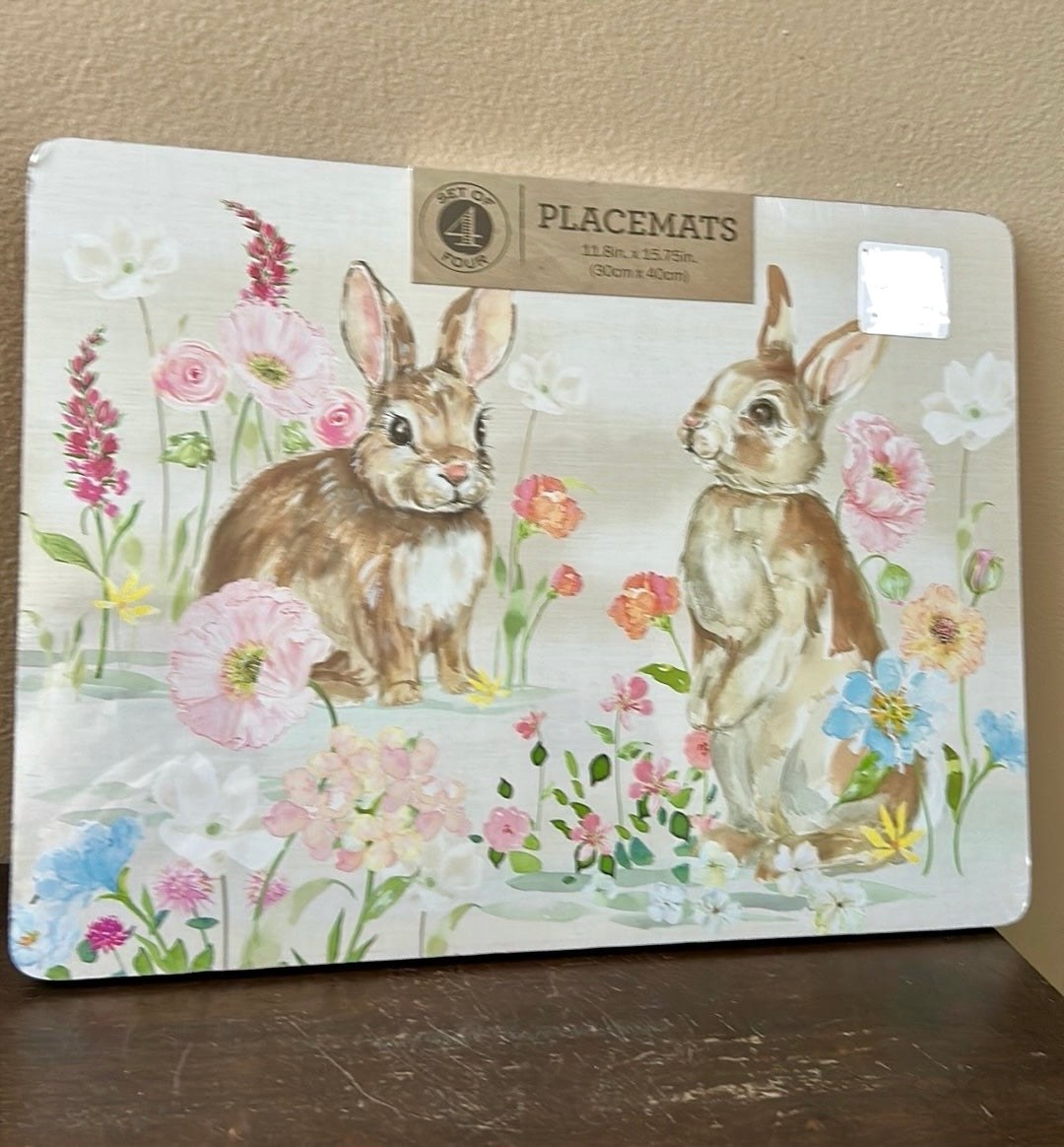 Benson Mills Set Of 4 Cork Placemats New Easter Bunny Colorful Floral