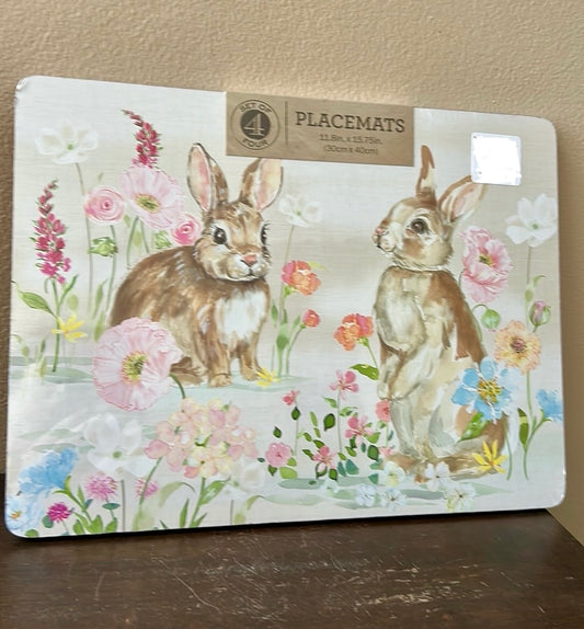 Benson Mills Set Of 4 Cork Placemats New Easter Bunny Colorful Floral