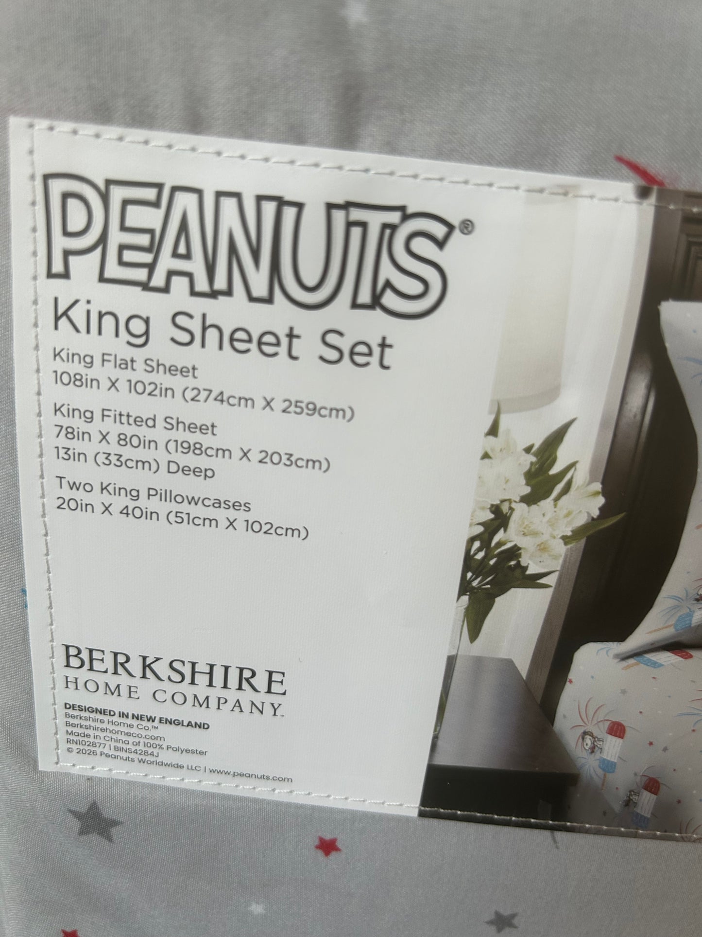 New Peanuts Snoopy  Sheet Set Americana Red White Blue July 4th Fireworks